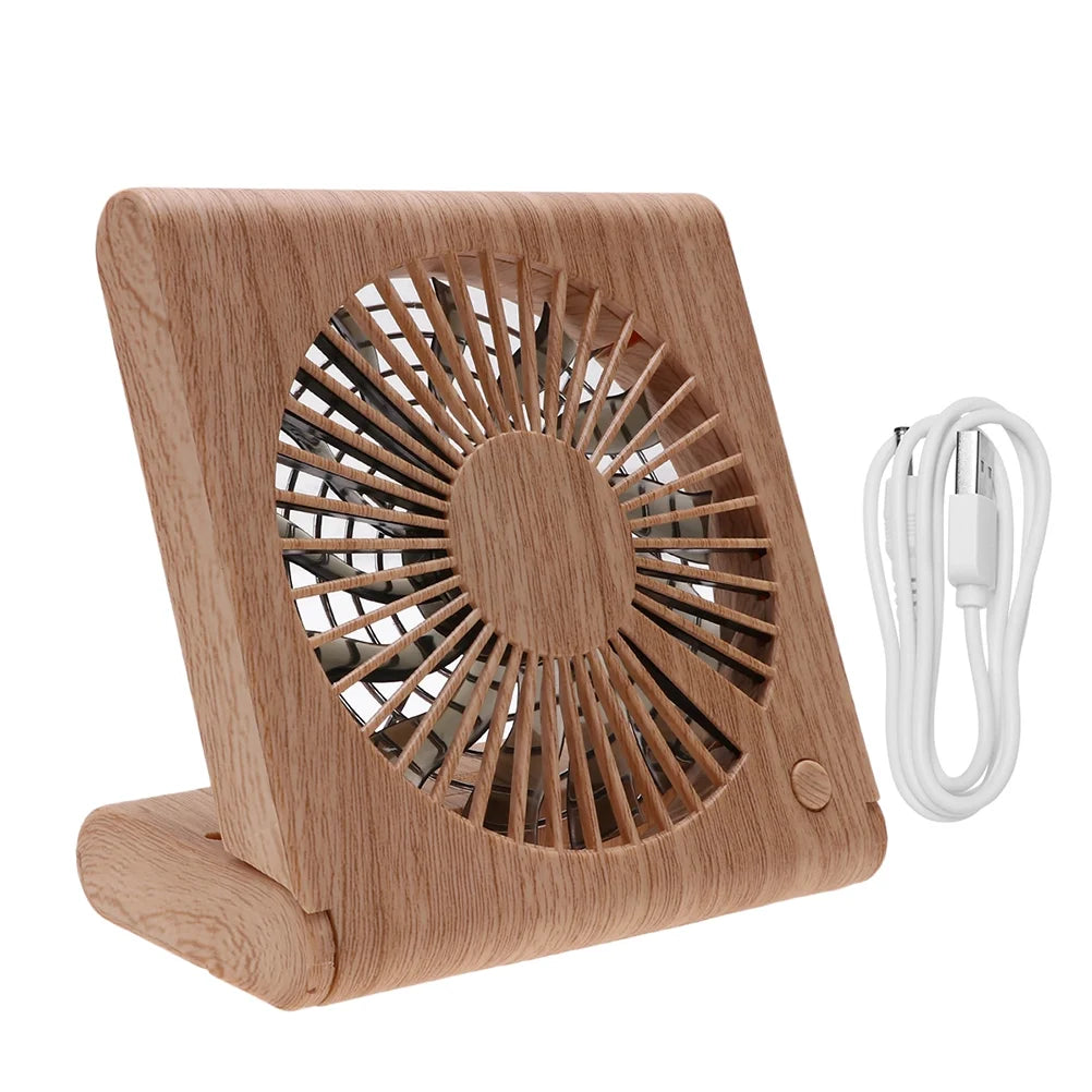 Mini Wood Texture Fan Practical Desktop Fan Small Summer Fan Tabletop Fan Portable USB Charing Fan for Dormitory Home Office (Wood Color)